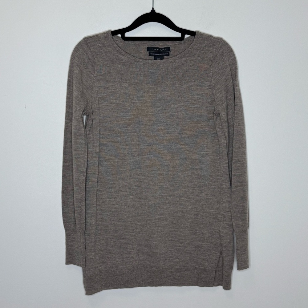 Tahari Taupe Women's Extrafine Merino Wool Crew Neck Sweater Size S